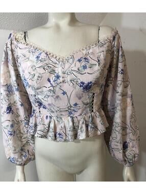Express Womens Large Off Shoulder Smocked Fitted Longsleeved Top Sweetheart